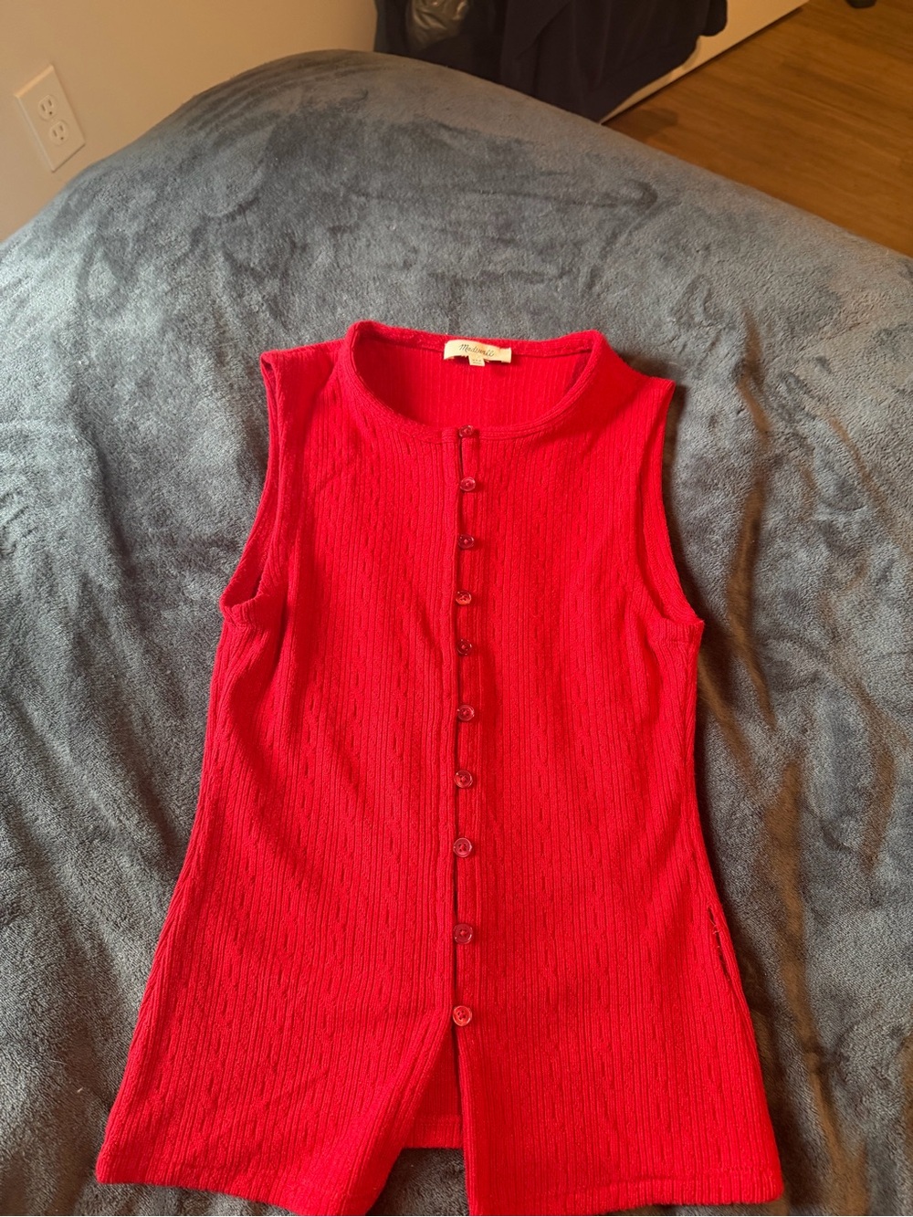 Sleeveless Red Button-Front Knit Top